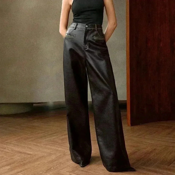Black Elegant Women's Vintage Washed-Look Long Pants - Picture 2 of 7